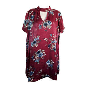 Trixxi Burgundy Blue asian Floral Choker Neck Dress Size L womens going out
